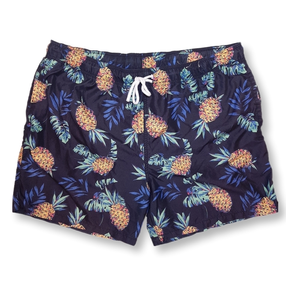 Arizona Jeans Pineapple Print Swim Trunks Bathing Suit Shorts Blue Mens Size XXL